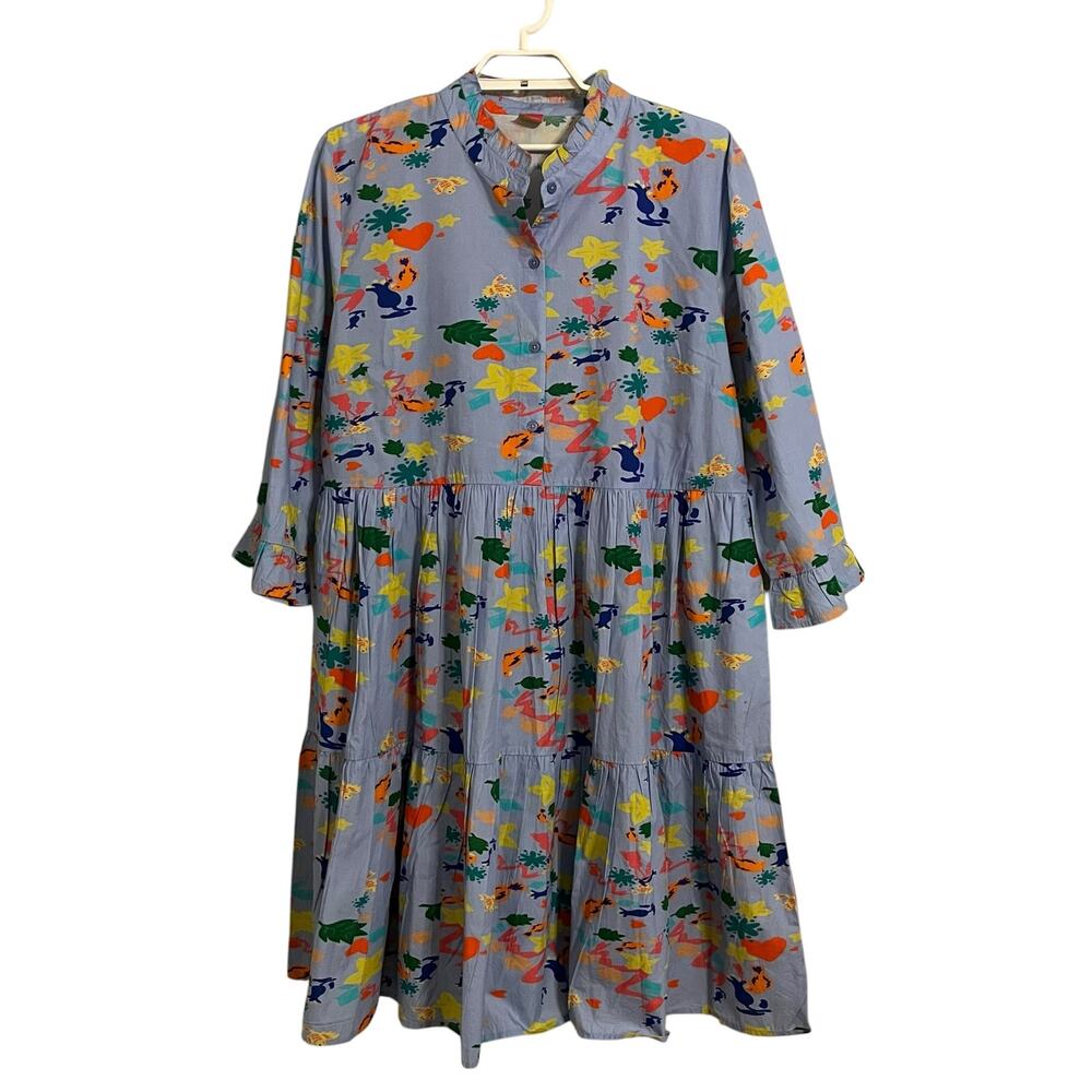 The Tiny Tassel Tropical Print 3/4 Sleeve Aline Dress